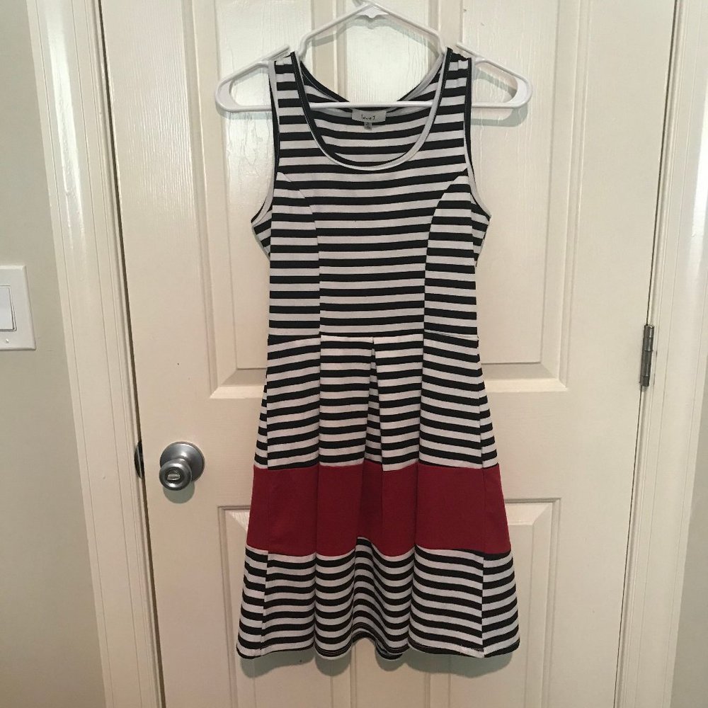striped black white and red dress